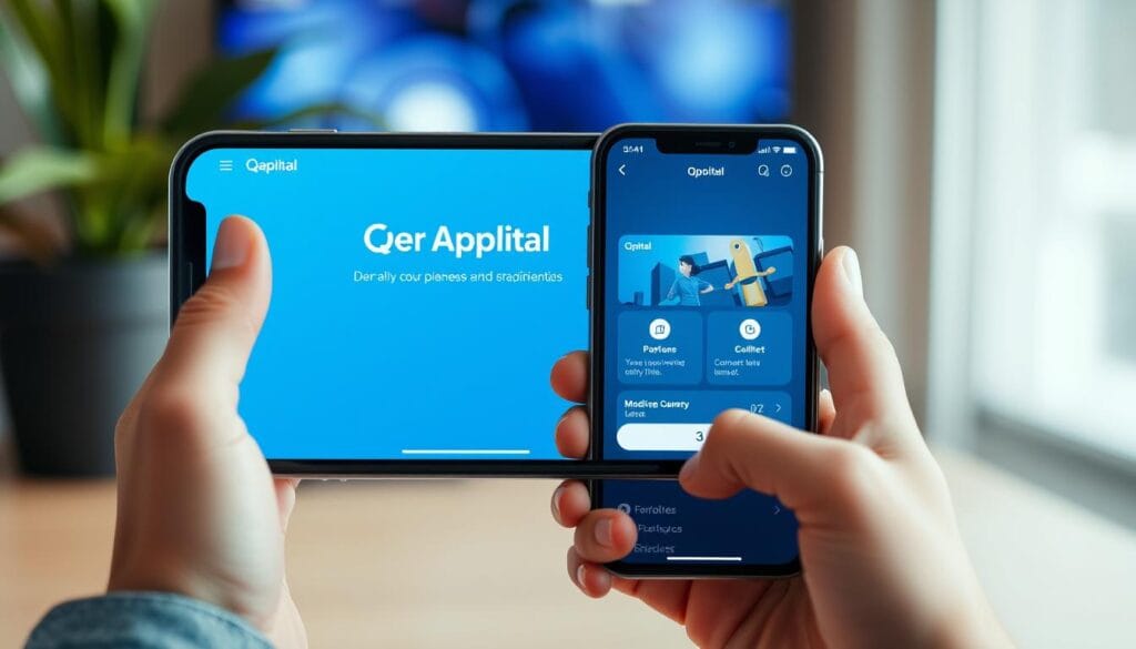 Generate an image of the Qapital app interface on a mobile device. Generate an image of the Qapital app interface on a mobile device.