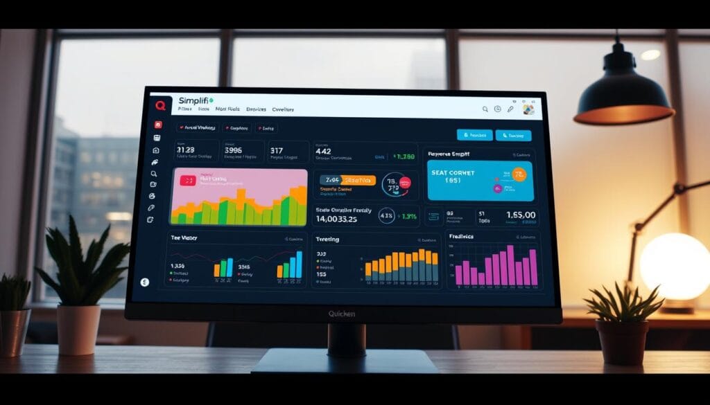 Generate an image of the Quicken Simplifi dashboard on a desktop screen, showcasing its user-friendly interface and comprehensive financial overview. Generate an image of the Quicken Simplifi dashboard on a desktop screen, showcasing its user-friendly interface and comprehensive financial overview.