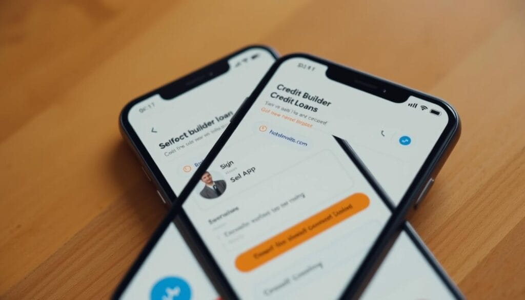 Generate an image of the Self app's credit builder loan interface on a mobile device. Generate an image of the Self app's credit builder loan interface on a mobile device.