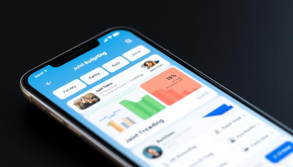 Generate an image of the Zeta app interface on a mobile device, showing joint budgeting features. Generate an image of the Zeta app interface on a mobile device, showing joint budgeting features.