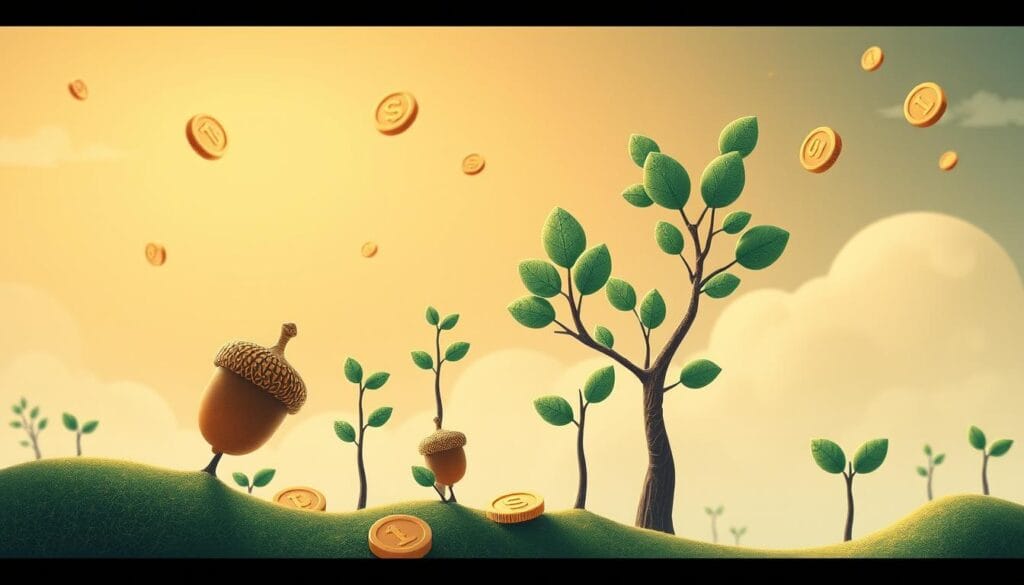 Generate an image representing Acorns' micro-investing concept. Generate an image representing Acorns' micro-investing concept.