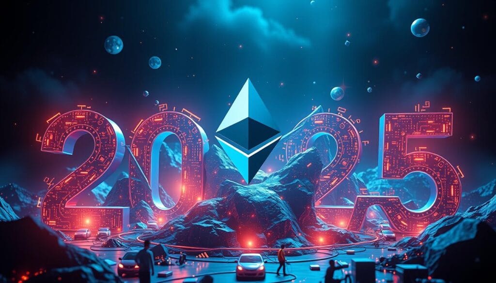 Generate an image representing Ethereum's growth in the 2025 cryptocurrency market.