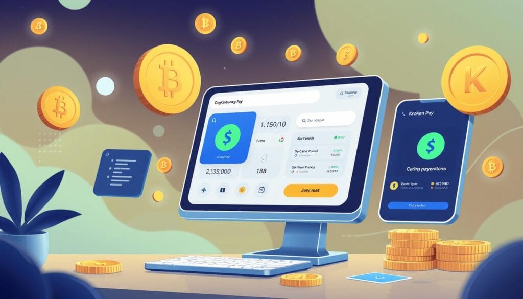 Generate an image representing Kraken Pay's cryptocurrency payment solution.