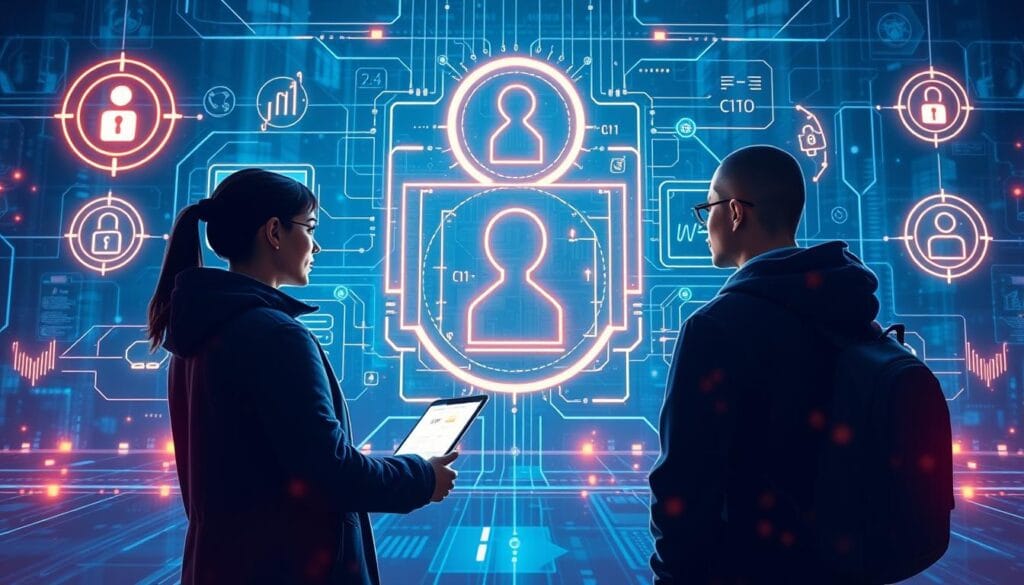 Generate an image representing blockchain identity solutions implementation Generate an image representing blockchain identity solutions implementation