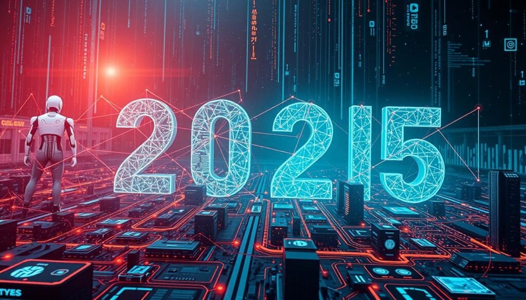 Generate an image representing the fusion of AI and DeFi in 2025. Generate an image representing the fusion of AI and DeFi in 2025.