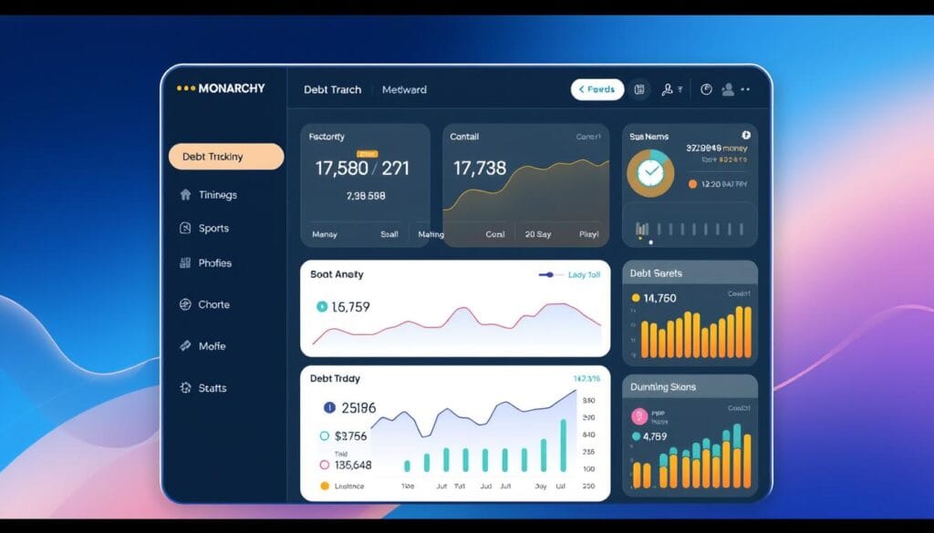 Generate an image showing the Monarch Money app dashboard, focusing on its debt tracking and financial overview features.