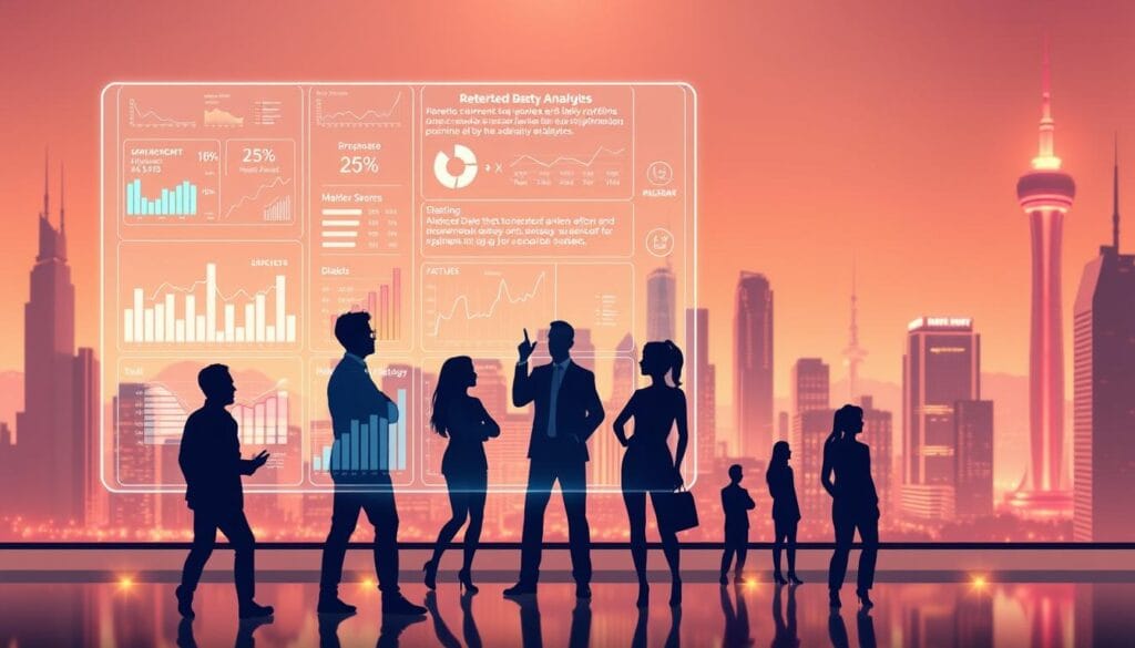 Prompt A futuristic, minimalist illustration of the key benefits of AI-powered retirement savings optimization tools in 2025. In the foreground, a glowing holographic display showcases financial metrics, balanced portfolios, and personalized strategies. The middle ground features silhouettes of diverse individuals confidently planning for retirement, empowered by the advanced analytics. The background depicts a sleek, high-tech cityscape with towering skyscrapers and a vibrant, neon-lit skyline, symbolizing the cutting-edge technology powering these optimization tools. The scene is illuminated by a warm, cinematic lighting, creating a sense of optimism and technological progress. Rendered in a clean, geometric style that evokes the precision and sophistication of these financial optimization tools.