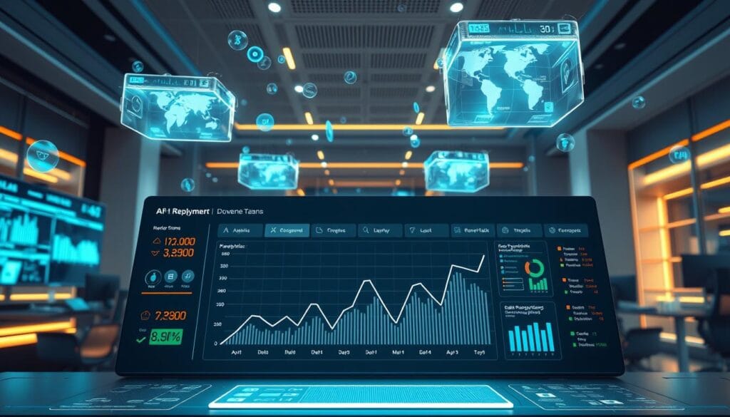 a detailed digital illustration of an AI-powered financial dashboard displaying various debt repayment plans and strategies, set against a futuristic backdrop of floating holograms, data visualizations, and a sleek, minimalist interface. The foreground features a central graph or chart prominently showcasing the mechanics and analysis of an AI-driven debt repayment plan, with intuitive controls and customization options. The middle ground includes various financial metrics, projections, and insights generated by the AI system, while the background depicts a sophisticated, technology-infused office environment with large displays, ambient lighting, and a sense of innovation and progress. The overall scene conveys a powerful, state-of-the-art financial management tool empowered by advanced AI capabilities, designed to revolutionize personal and business debt repayment strategies. a detailed digital illustration of an AI-powered financial dashboard displaying various debt repayment plans and strategies, set against a futuristic backdrop of floating holograms, data visualizations, and a sleek, minimalist interface. The foreground features a central graph or chart prominently showcasing the mechanics and analysis of an AI-driven debt repayment plan, with intuitive controls and customization options. The middle ground includes various financial metrics, projections, and insights generated by the AI system, while the background depicts a sophisticated, technology-infused office environment with large displays, ambient lighting, and a sense of innovation and progress. The overall scene conveys a powerful, state-of-the-art financial management tool empowered by advanced AI capabilities, designed to revolutionize personal and business debt repayment strategies.