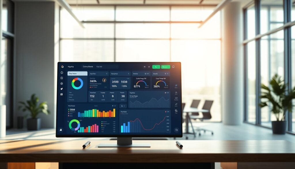 A sleek and modern automated expense tracking system, with a central dashboard displaying real-time expense data. In the foreground, an intuitive user interface showcases expense categories, trends, and insights, all powered by advanced AI algorithms. The middle ground features elegant data visualizations, including pie charts, bar graphs, and line plots, providing a clear overview of spending patterns. In the background, a clean and minimalist office setting with large windows allows natural light to stream in, creating a calm and productive atmosphere. The overall scene conveys efficiency, intelligence, and a seamless integration of technology into the financial management process.