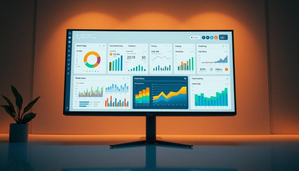 A sleek and modern financial decision-making dashboard displayed on a large, high-resolution monitor. The dashboard features colorful graphs, charts, and visualizations that provide comprehensive insights into key financial metrics and trends. The layout is clean and intuitive, with clear delineation between different data sections. The dashboard is bathed in a warm, soft lighting that creates a sense of professionalism and sophistication. The background is a muted, neutral tone that allows the vibrant data visualizations to take center stage. The entire scene is captured from a slightly elevated perspective, giving a sense of authority and control over the financial information displayed. A sleek and modern financial decision-making dashboard displayed on a large, high-resolution monitor. The dashboard features colorful graphs, charts, and visualizations that provide comprehensive insights into key financial metrics and trends. The layout is clean and intuitive, with clear delineation between different data sections. The dashboard is bathed in a warm, soft lighting that creates a sense of professionalism and sophistication. The background is a muted, neutral tone that allows the vibrant data visualizations to take center stage. The entire scene is captured from a slightly elevated perspective, giving a sense of authority and control over the financial information displayed.
