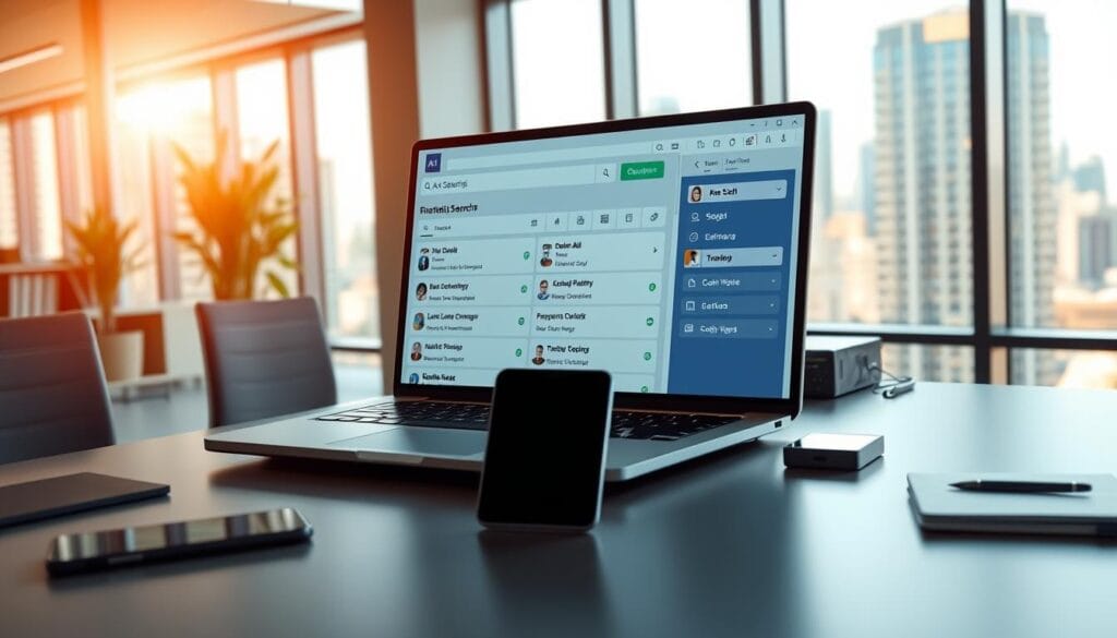 A sleek, modern office setting with a large desk featuring a laptop, smartphone, and various digital devices. On the screen, an intuitive AI-powered scholarship search tool displays a range of potential funding opportunities, their details, and application requirements. The background showcases a cityscape through large windows, bathed in warm, natural lighting. The overall atmosphere is one of efficiency, innovation, and academic possibility, inviting the viewer to explore the AI-driven strategies for finding scholarships and grants. A sleek, modern office setting with a large desk featuring a laptop, smartphone, and various digital devices. On the screen, an intuitive AI-powered scholarship search tool displays a range of potential funding opportunities, their details, and application requirements. The background showcases a cityscape through large windows, bathed in warm, natural lighting. The overall atmosphere is one of efficiency, innovation, and academic possibility, inviting the viewer to explore the AI-driven strategies for finding scholarships and grants.