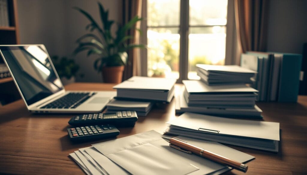 A cozy home office setup with a wooden desk, a laptop, and a calculator. In the foreground, a stack of bills, envelopes, and a pen, symbolizing the budgeting process. The middle ground features a neatly organized set of folders and a calendar, indicating a structured approach to managing fixed income. The background showcases a window overlooking a serene garden, creating a calming atmosphere. The lighting is warm and inviting, with soft shadows casting a gentle glow on the scene. The overall composition conveys a sense of control, organization, and financial prudence for seniors on a fixed income. A cozy home office setup with a wooden desk, a laptop, and a calculator. In the foreground, a stack of bills, envelopes, and a pen, symbolizing the budgeting process. The middle ground features a neatly organized set of folders and a calendar, indicating a structured approach to managing fixed income. The background showcases a window overlooking a serene garden, creating a calming atmosphere. The lighting is warm and inviting, with soft shadows casting a gentle glow on the scene. The overall composition conveys a sense of control, organization, and financial prudence for seniors on a fixed income.