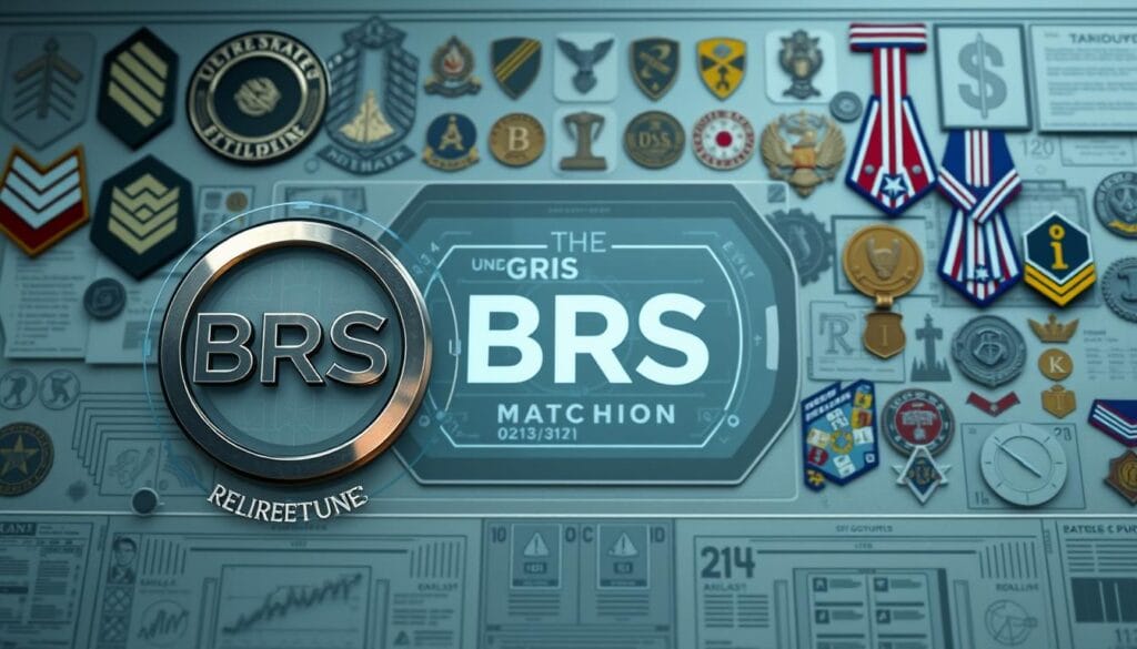 A detailed blueprint of the Blended Retirement System (BRS), showcasing its intricate components against a backdrop of military insignia and financial documents. The foreground depicts the BRS logo in bold, metallic tones, surrounded by concentric circles representing its key features - lump-sum payouts, matching contributions, and a modernized pension plan. The middle ground features a sleek, futuristic interface displaying financial data and retirement projections, hinting at the system's technological sophistication. In the background, a muted collage of military ranks, medals, and service branch emblems conveys the system's integration with the armed forces. Subtle lighting and a polished, authoritative aesthetic evoke a sense of professionalism and institutional trust. A detailed blueprint of the Blended Retirement System (BRS), showcasing its intricate components against a backdrop of military insignia and financial documents. The foreground depicts the BRS logo in bold, metallic tones, surrounded by concentric circles representing its key features - lump-sum payouts, matching contributions, and a modernized pension plan. The middle ground features a sleek, futuristic interface displaying financial data and retirement projections, hinting at the system's technological sophistication. In the background, a muted collage of military ranks, medals, and service branch emblems conveys the system's integration with the armed forces. Subtle lighting and a polished, authoritative aesthetic evoke a sense of professionalism and institutional trust.