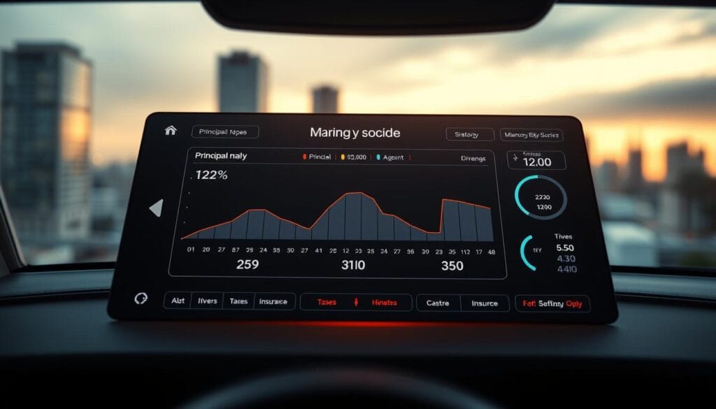 A detailed monthly mortgage breakdown on a sleek, modern dashboard display. The foreground shows a clear breakdown of principal, interest, taxes, and insurance components, presented in an easy-to-understand infographic layout. The middle ground features a clean, minimalist design with subtle metallic accents, creating a professional, financial atmosphere. The background is a softly blurred cityscape, hinting at the real-world context of the mortgage. Warm, directional lighting casts a sense of authority and reliability, while a low, three-quarter camera angle conveys an authoritative, trustworthy perspective. A detailed monthly mortgage breakdown on a sleek, modern dashboard display. The foreground shows a clear breakdown of principal, interest, taxes, and insurance components, presented in an easy-to-understand infographic layout. The middle ground features a clean, minimalist design with subtle metallic accents, creating a professional, financial atmosphere. The background is a softly blurred cityscape, hinting at the real-world context of the mortgage. Warm, directional lighting casts a sense of authority and reliability, while a low, three-quarter camera angle conveys an authoritative, trustworthy perspective.