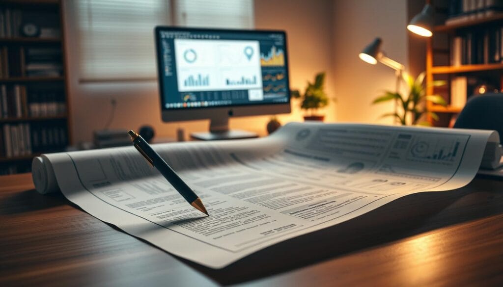 A detailed policy blueprint unfurls across a desk, meticulously designed with precision. Crisp architectural lines and muted tones convey an air of seriousness and professionalism. In the foreground, a pen hovers over the document, ready to bring the policy to life. The middle ground features a computer screen displaying complex data visualizations, highlighting the analytical foundation. In the background, a bookshelf laden with reference materials and a potted plant suggest a well-curated, thoughtful workspace. Warm, directional lighting casts subtle shadows, creating depth and emphasizing the gravity of the task at hand. The overall scene exudes a sense of careful consideration, as if the viewer is privy to the crucial "mechanics" of policy design.