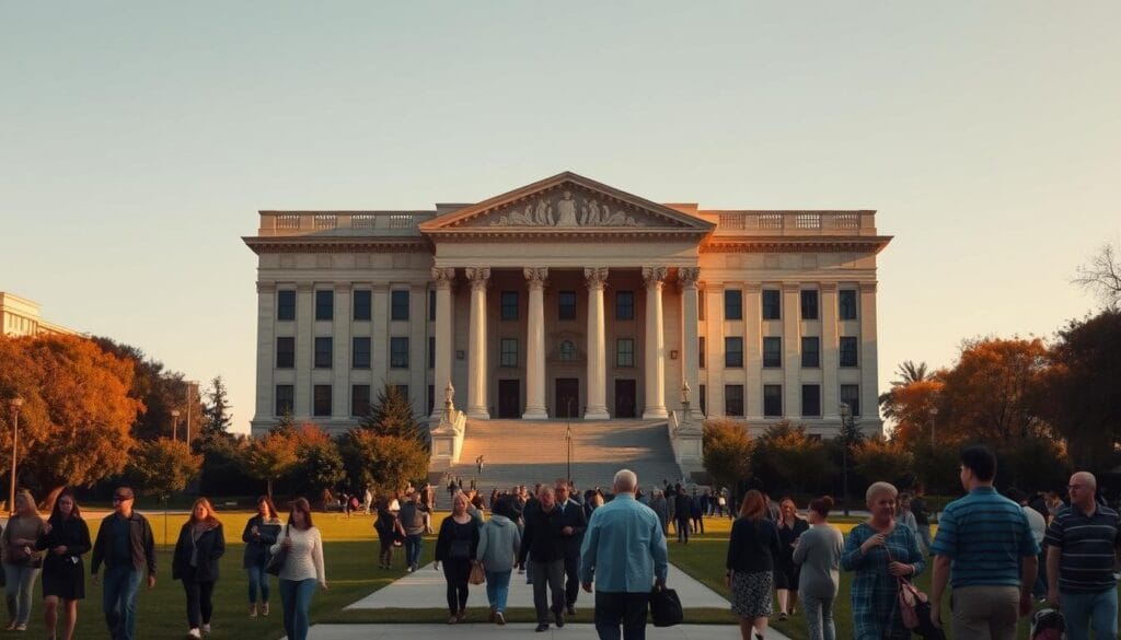 A large government building with classical architecture stands prominently in the center, flanked by rows of trees and a sprawling lawn. The facade is adorned with columns and ornate details, conveying a sense of authority and stability. In the foreground, people of various ages and backgrounds are walking, sitting, or interacting, representing the diverse array of Social Security Administration programs and services. The lighting is soft and warm, creating a welcoming atmosphere. The overall scene evokes an impression of a trusted, reliable, and accessible government institution that supports the needs of the community. A large government building with classical architecture stands prominently in the center, flanked by rows of trees and a sprawling lawn. The facade is adorned with columns and ornate details, conveying a sense of authority and stability. In the foreground, people of various ages and backgrounds are walking, sitting, or interacting, representing the diverse array of Social Security Administration programs and services. The lighting is soft and warm, creating a welcoming atmosphere. The overall scene evokes an impression of a trusted, reliable, and accessible government institution that supports the needs of the community.