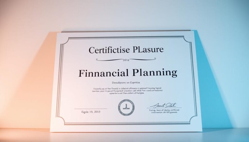 A professional-looking certification in financial planning, displayed prominently against a clean, minimalist backdrop. The certificate is rendered in high-quality materials, with a sleek, modern design featuring distinctive typography and subtle embellishments. The overall composition conveys a sense of authority, credibility, and expertise, reflecting the importance and prestige of the accreditation. The lighting is soft and directional, creating depth and highlighting the textural details of the certificate. The angle is slightly elevated, suggesting an aspirational, inspirational perspective. The color palette is restrained, with muted tones that exude a sense of sophistication and professionalism. A professional-looking certification in financial planning, displayed prominently against a clean, minimalist backdrop. The certificate is rendered in high-quality materials, with a sleek, modern design featuring distinctive typography and subtle embellishments. The overall composition conveys a sense of authority, credibility, and expertise, reflecting the importance and prestige of the accreditation. The lighting is soft and directional, creating depth and highlighting the textural details of the certificate. The angle is slightly elevated, suggesting an aspirational, inspirational perspective. The color palette is restrained, with muted tones that exude a sense of sophistication and professionalism.