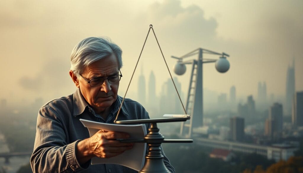 A retiree's financial landscape, burdened by the looming shadow of inflation. In the foreground, a worried elderly couple scrutinizing their retirement portfolio, uncertainty etched upon their faces. The middle ground depicts a precarious balance scale, teetering under the weight of rising costs and dwindling purchasing power. In the background, a hazy, dystopian cityscape represents the broader economic landscape, where the specters of inflation loom large. Dramatic lighting casts harsh shadows, conveying the gravity of the situation. The overall mood is one of concern and apprehension, highlighting the unique challenges retirees face in navigating the treacherous waters of a high-inflation environment. A retiree's financial landscape, burdened by the looming shadow of inflation. In the foreground, a worried elderly couple scrutinizing their retirement portfolio, uncertainty etched upon their faces. The middle ground depicts a precarious balance scale, teetering under the weight of rising costs and dwindling purchasing power. In the background, a hazy, dystopian cityscape represents the broader economic landscape, where the specters of inflation loom large. Dramatic lighting casts harsh shadows, conveying the gravity of the situation. The overall mood is one of concern and apprehension, highlighting the unique challenges retirees face in navigating the treacherous waters of a high-inflation environment.