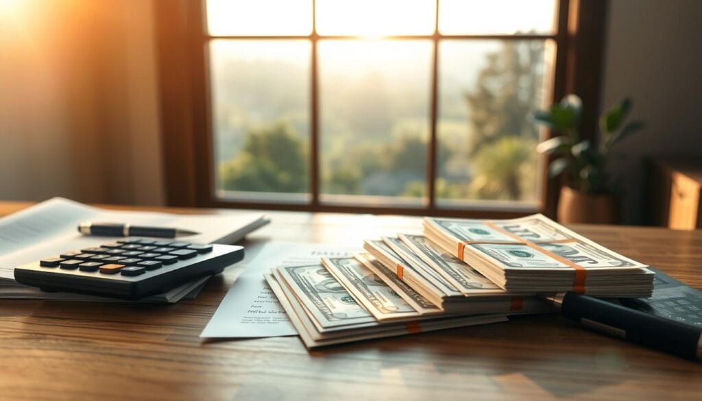A tranquil study of high-yield savings accounts and certificates of deposit. In the foreground, a wooden desk showcases neatly arranged financial documents, a calculator, and a pen. The middle ground features stacks of crisp, pristine US dollar bills, symbolizing the growing wealth. In the background, a serene, sun-dappled window overlooks a picturesque landscape, evoking a sense of financial security and stability. The lighting is soft and warm, creating a calming, professional atmosphere. The overall composition conveys the importance of prudent financial planning and the potential for reliable, high-yield returns on savings. A tranquil study of high-yield savings accounts and certificates of deposit. In the foreground, a wooden desk showcases neatly arranged financial documents, a calculator, and a pen. The middle ground features stacks of crisp, pristine US dollar bills, symbolizing the growing wealth. In the background, a serene, sun-dappled window overlooks a picturesque landscape, evoking a sense of financial security and stability. The lighting is soft and warm, creating a calming, professional atmosphere. The overall composition conveys the importance of prudent financial planning and the potential for reliable, high-yield returns on savings.