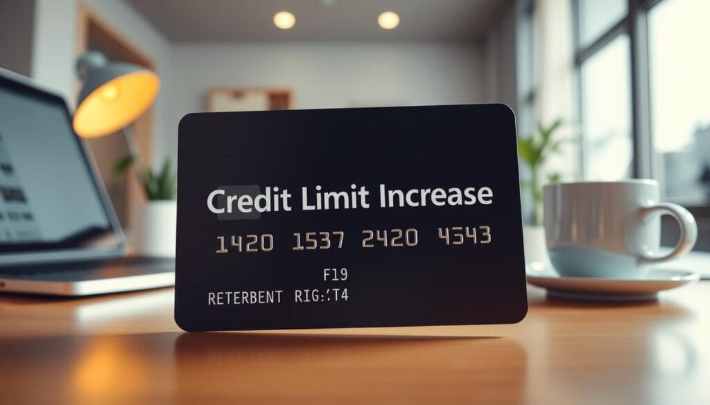 A well-lit, detailed illustration of a credit card statement displaying a "Credit Limit Increase" alert, set against a clean, professional office background. The card is positioned prominently in the foreground, with a modern, minimalist design and a metallic finish. The background features a laptop, coffee mug, and other office accessories, conveying a sense of financial organization and control. The overall mood is one of empowerment and progress, reflecting the "Managing Existing Credit Accounts" section of the article. A well-lit, detailed illustration of a credit card statement displaying a "Credit Limit Increase" alert, set against a clean, professional office background. The card is positioned prominently in the foreground, with a modern, minimalist design and a metallic finish. The background features a laptop, coffee mug, and other office accessories, conveying a sense of financial organization and control. The overall mood is one of empowerment and progress, reflecting the "Managing Existing Credit Accounts" section of the article.