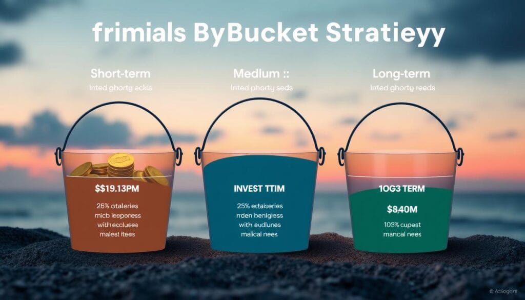 Generate an image representing a retirement bucket strategy Generate an image representing a retirement bucket strategy