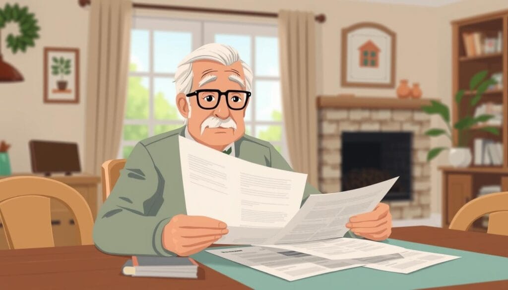 Image of a senior homeowner reviewing financial documents Image of a senior homeowner reviewing financial documents