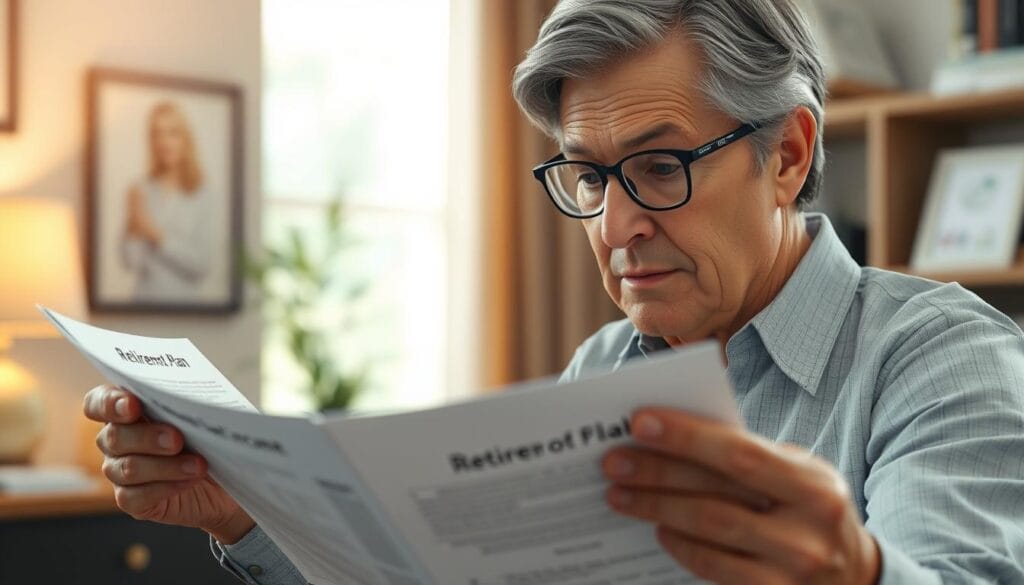 a detailed 3D render of a person carefully examining their retirement plan documents, with a focused expression on their face, surrounded by a soft, warm lighting and a blurred background of a comfortable home office setting, conveying the thoughtful and strategic nature of planning for Social Security retirement income a detailed 3D render of a person carefully examining their retirement plan documents, with a focused expression on their face, surrounded by a soft, warm lighting and a blurred background of a comfortable home office setting, conveying the thoughtful and strategic nature of planning for Social Security retirement income