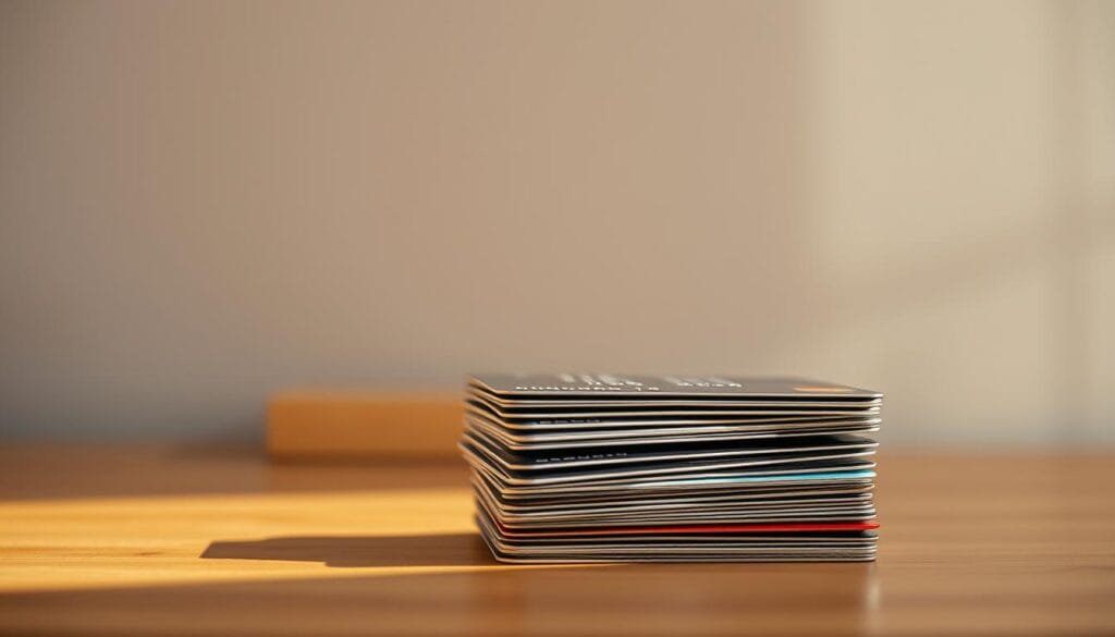 a stack of credit cards in the foreground, with a warm, soft lighting illuminating the cards from the side, creating highlights and shadows that accentuate their textures and materials. In the middle ground, a wooden table or desk, slightly out of focus, provides a simple, natural backdrop. The background is a blurred, neutral-toned wall, creating a calm, uncluttered environment that allows the credit cards to be the central focus of the image. The overall mood is one of simplicity, order, and financial responsibility, reflecting the theme of "Establishing Independent Credit History". a stack of credit cards in the foreground, with a warm, soft lighting illuminating the cards from the side, creating highlights and shadows that accentuate their textures and materials. In the middle ground, a wooden table or desk, slightly out of focus, provides a simple, natural backdrop. The background is a blurred, neutral-toned wall, creating a calm, uncluttered environment that allows the credit cards to be the central focus of the image. The overall mood is one of simplicity, order, and financial responsibility, reflecting the theme of "Establishing Independent Credit History".