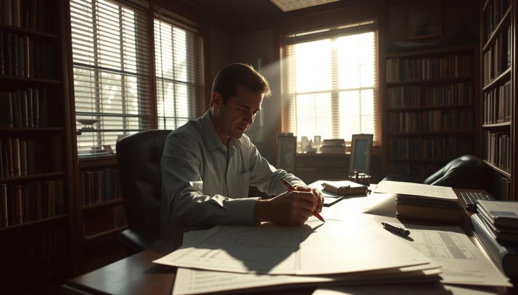 A dimly lit government office, bookshelves lining the walls, a lone figure sitting at a cluttered desk, poring over budget documents. Sunlight filters in through venetian blinds, casting sharp shadows across the room. The air feels tense, a sense of unease permeating the scene. On the desk, a red pen circles line items, suggesting impending cuts to education funding. The figure's expression is grave, as if the weight of the decision rests heavily on their shoulders. The background is hazy, drawing the viewer's focus to the central figure and the documents before them, a visual representation of the current trends in education funding. A dimly lit government office, bookshelves lining the walls, a lone figure sitting at a cluttered desk, poring over budget documents. Sunlight filters in through venetian blinds, casting sharp shadows across the room. The air feels tense, a sense of unease permeating the scene. On the desk, a red pen circles line items, suggesting impending cuts to education funding. The figure's expression is grave, as if the weight of the decision rests heavily on their shoulders. The background is hazy, drawing the viewer's focus to the central figure and the documents before them, a visual representation of the current trends in education funding.
