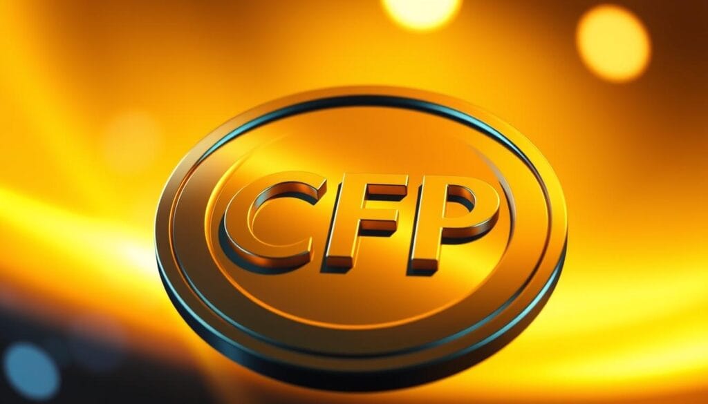 A glossy, three-dimensional certification emblem against a softly blurred, light-filled backdrop. The emblem features the letters "CFP" prominently displayed in a modern, clean font, set against a radiant golden background. The edges of the emblem have a subtle, metallic sheen, conveying a sense of prestige and authority. The lighting is soft and diffused, creating a warm, professional atmosphere. The angle is slightly elevated, giving the viewer a sense of the certification's importance and significance. The overall composition is balanced and visually striking, making it an ideal illustration for a guide on becoming a certified financial advisor. A glossy, three-dimensional certification emblem against a softly blurred, light-filled backdrop. The emblem features the letters "CFP" prominently displayed in a modern, clean font, set against a radiant golden background. The edges of the emblem have a subtle, metallic sheen, conveying a sense of prestige and authority. The lighting is soft and diffused, creating a warm, professional atmosphere. The angle is slightly elevated, giving the viewer a sense of the certification's importance and significance. The overall composition is balanced and visually striking, making it an ideal illustration for a guide on becoming a certified financial advisor.
