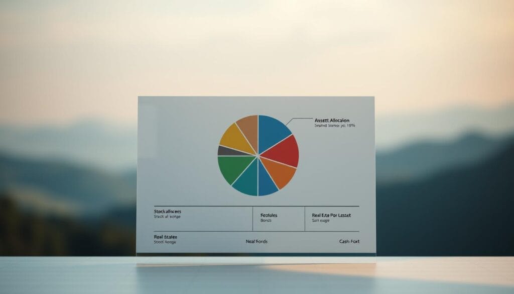 A meticulously crafted chart depicting the optimal asset allocation for a diversified investment portfolio, designed to illustrate the principles of portfolio management. The foreground showcases a clean, minimalist infographic with neatly arranged pie slices representing different asset classes, such as stocks, bonds, real estate, and cash. The middle ground features a subtle grid pattern, suggesting the structured approach to asset allocation. The background is a serene, gradient-based landscape, evoking a sense of financial stability and long-term growth. The lighting is soft and diffused, creating a sophisticated, professional atmosphere. The entire composition is captured with a shallow depth of field, drawing the viewer's attention to the central infographic. A meticulously crafted chart depicting the optimal asset allocation for a diversified investment portfolio, designed to illustrate the principles of portfolio management. The foreground showcases a clean, minimalist infographic with neatly arranged pie slices representing different asset classes, such as stocks, bonds, real estate, and cash. The middle ground features a subtle grid pattern, suggesting the structured approach to asset allocation. The background is a serene, gradient-based landscape, evoking a sense of financial stability and long-term growth. The lighting is soft and diffused, creating a sophisticated, professional atmosphere. The entire composition is captured with a shallow depth of field, drawing the viewer's attention to the central infographic.