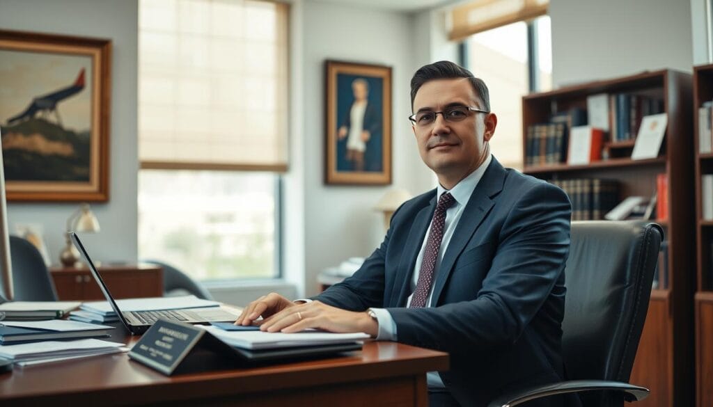 A professional financial advisor sits at a neatly organized desk, dressed in a sharp suit and tie. The office is well-lit with natural light from large windows, creating a warm and inviting atmosphere. The advisor's expression is one of focused attention, conveying a sense of expertise and trustworthiness. On the desk, there are various financial documents, a laptop, and a plaque recognizing the advisor's certification. The background features tasteful artwork and shelves filled with financial literature, suggesting a deep understanding of the industry. The overall scene emanates a sense of professionalism, competence, and a dedication to providing sound financial guidance. A professional financial advisor sits at a neatly organized desk, dressed in a sharp suit and tie. The office is well-lit with natural light from large windows, creating a warm and inviting atmosphere. The advisor's expression is one of focused attention, conveying a sense of expertise and trustworthiness. On the desk, there are various financial documents, a laptop, and a plaque recognizing the advisor's certification. The background features tasteful artwork and shelves filled with financial literature, suggesting a deep understanding of the industry. The overall scene emanates a sense of professionalism, competence, and a dedication to providing sound financial guidance.