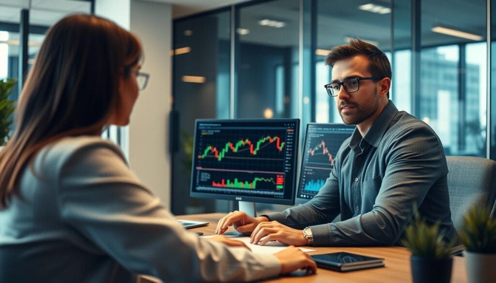 Create an image of a financial advisor in a professional setting. Create an image of a financial advisor in a professional setting.