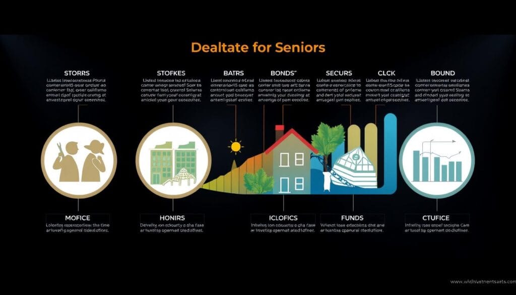 Generate an image representing a diversified investment portfolio for seniors. Generate an image representing a diversified investment portfolio for seniors.