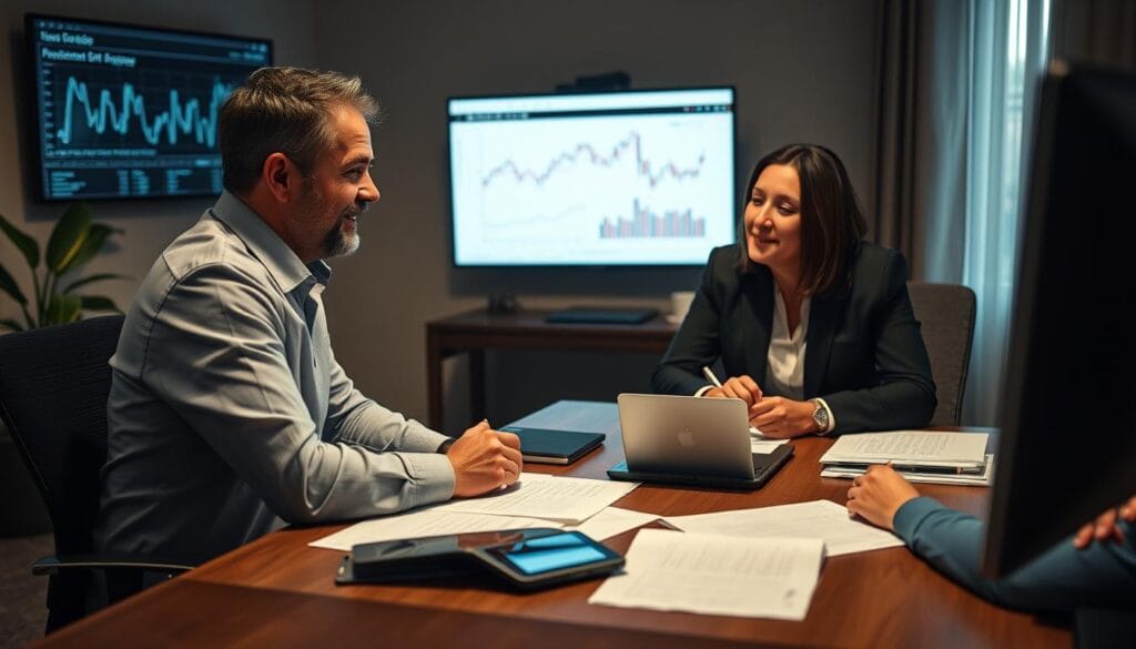 Image of a Fidelity financial advisor with a client