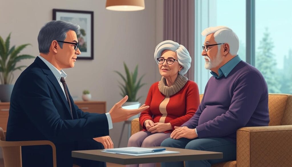 Image of a Primerica Financial Advisor meeting with a senior couple to discuss retirement planning