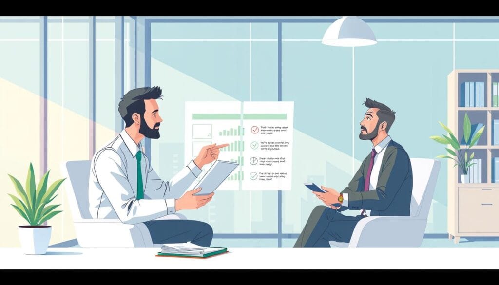 Image of a financial advisor discussing wealth management options with a client.