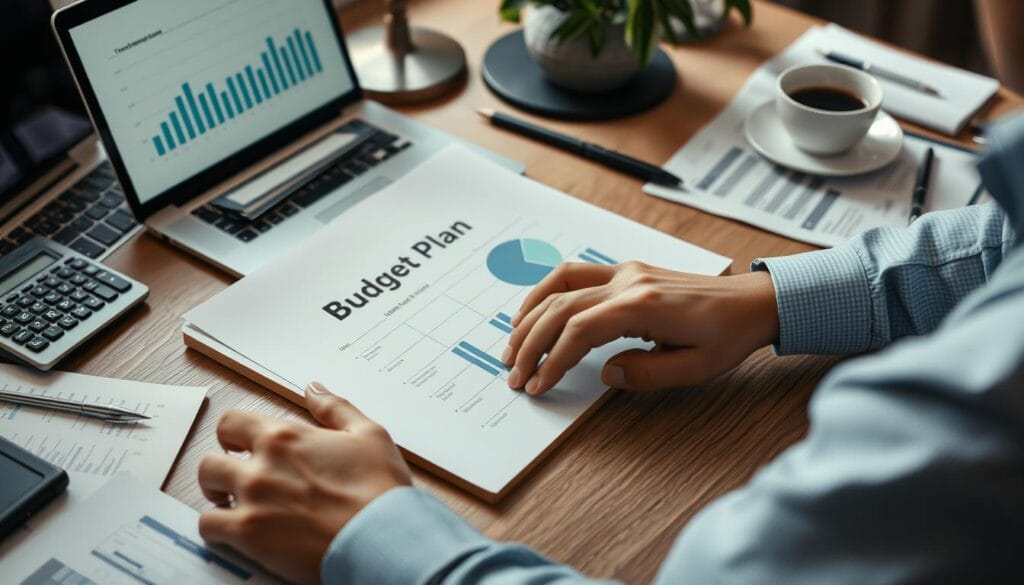 Image of a person creating a budget plan on a laptop