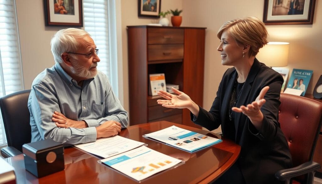 Image of a retiree consulting with a financial advisor on healthcare planning