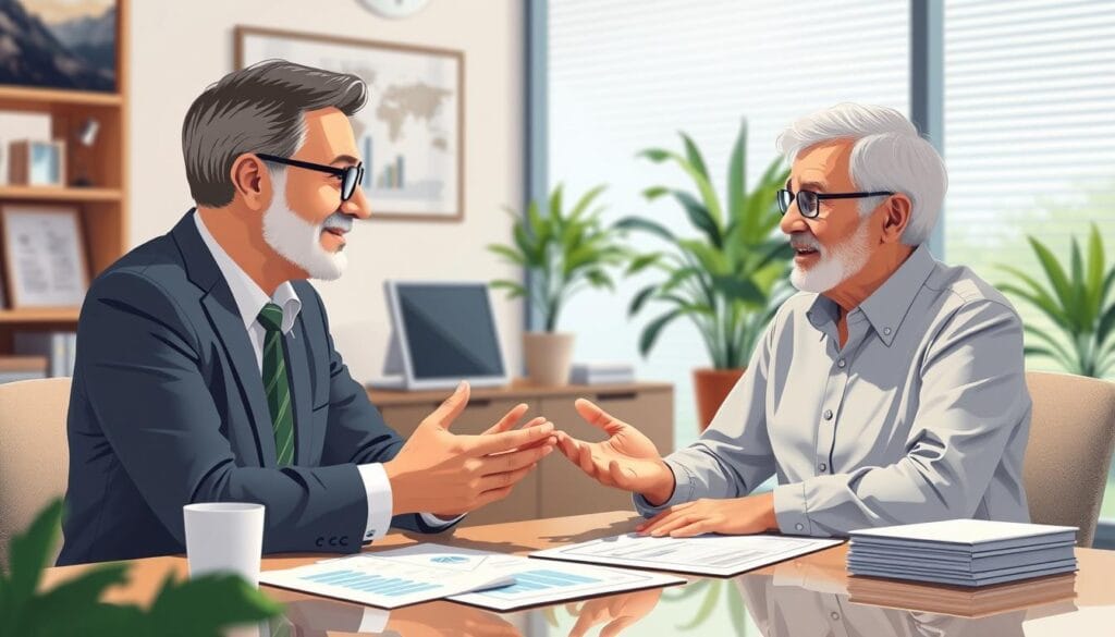 Image of a retiree meeting with a financial advisor