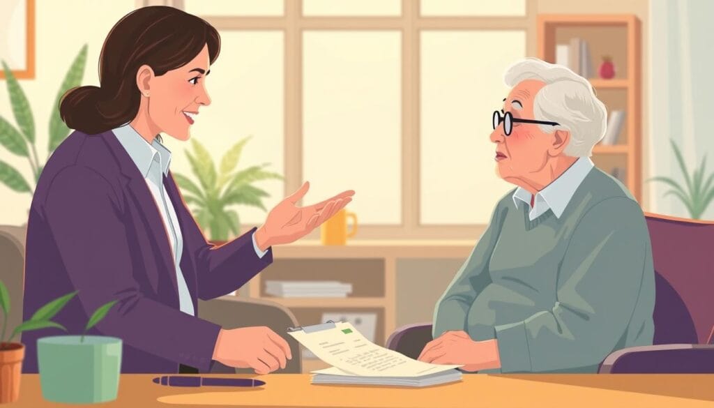 Image of a senior consulting with a financial coach