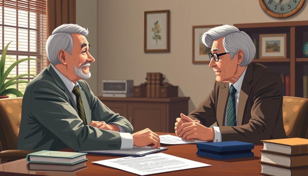 Image of a senior consulting with an estate planning attorney