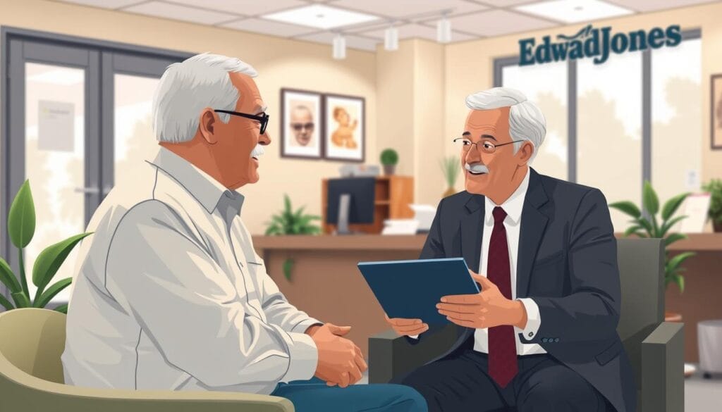 Image of a senior meeting with an Edward Jones financial advisor in a local office Image of a senior meeting with an Edward Jones financial advisor in a local office